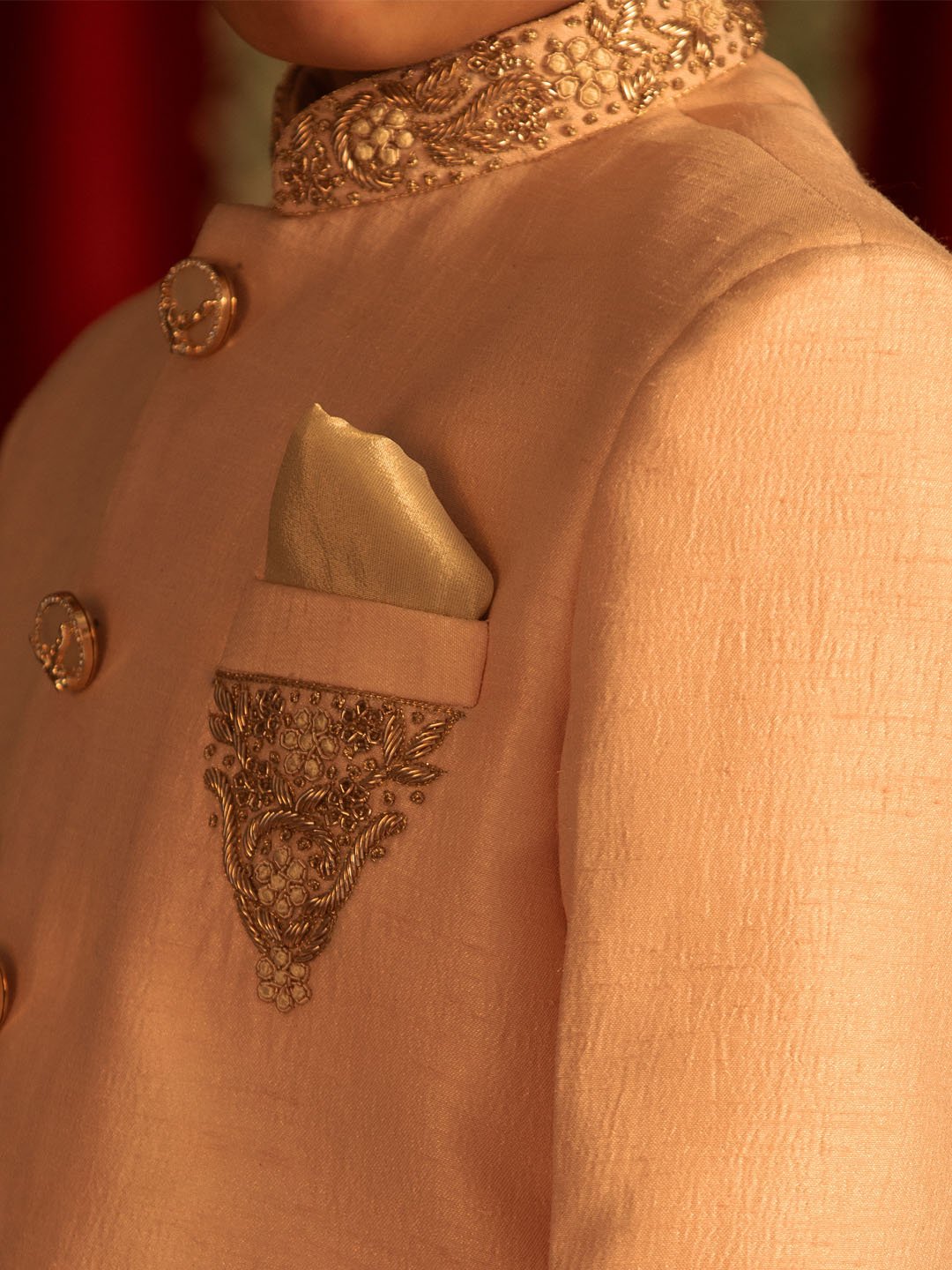 Boys' Pink And Cream Sherwani Set