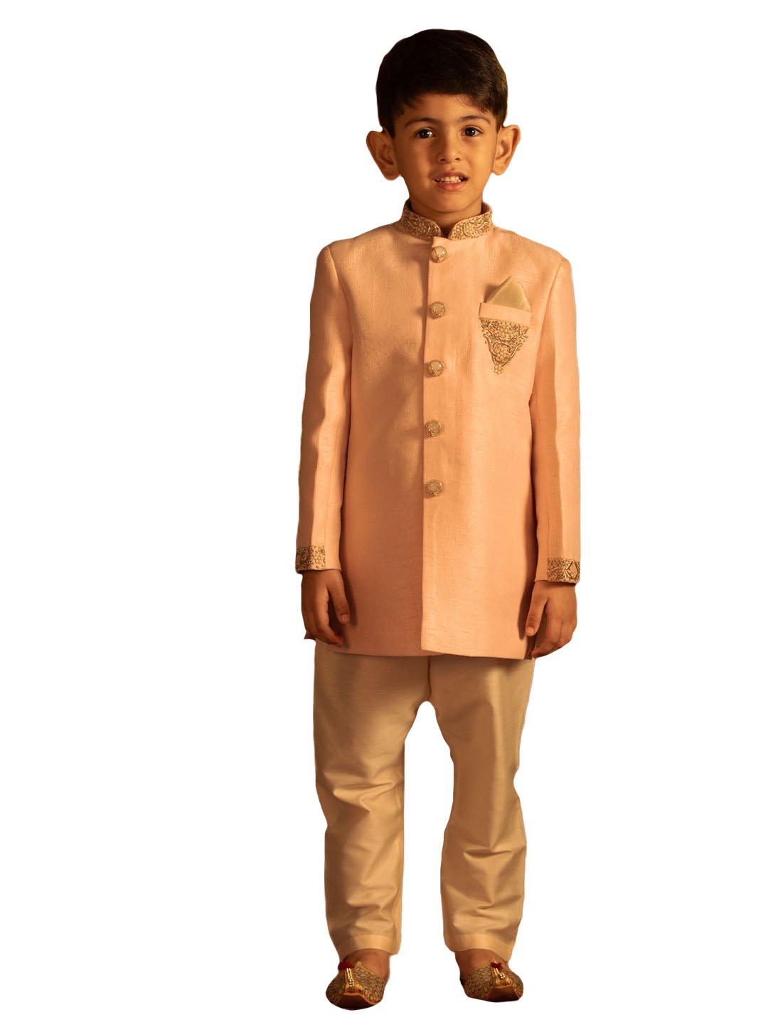 Boys' Pink And Cream Sherwani Set