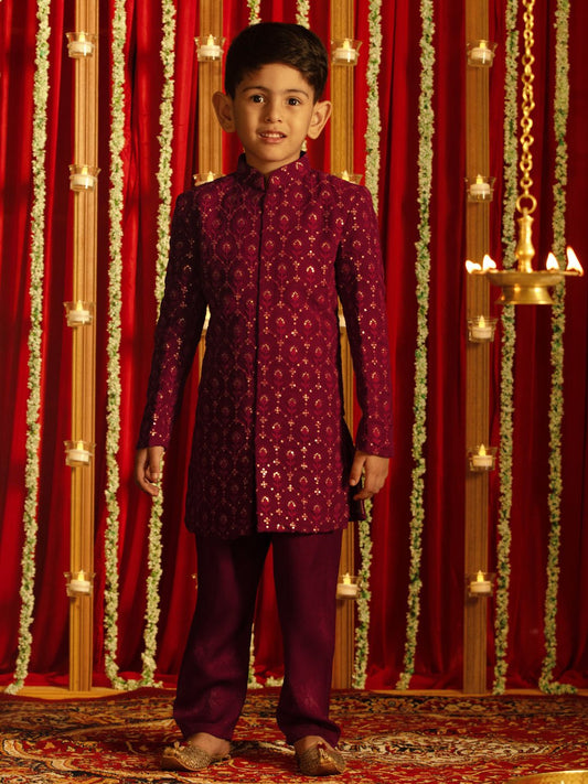 Boys' Maroon Sherwani Set