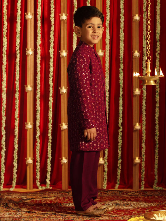 Boys' Maroon Sherwani Set