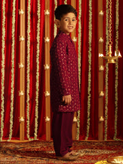 Boys' Maroon Sherwani Set