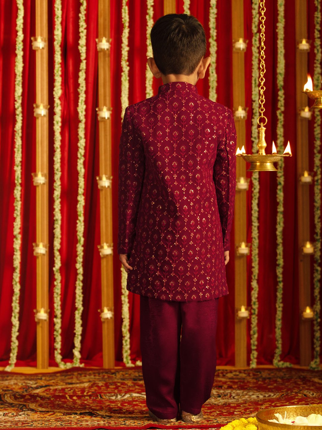 Boys' Maroon Sherwani Set