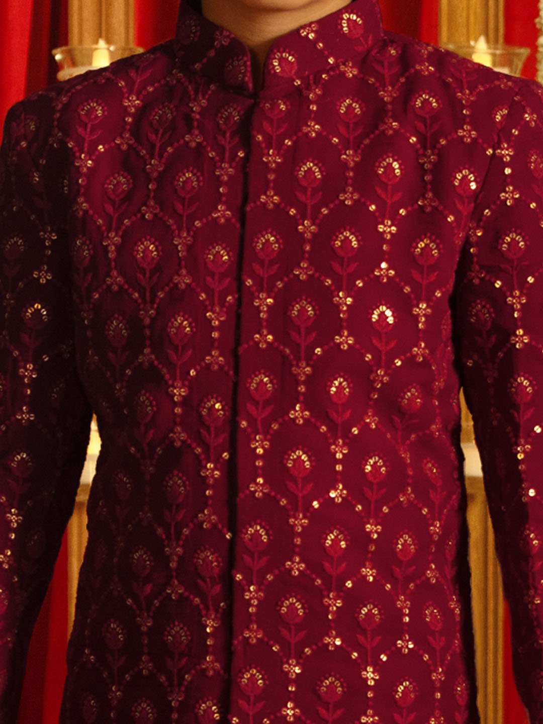 Boys' Maroon Sherwani Set