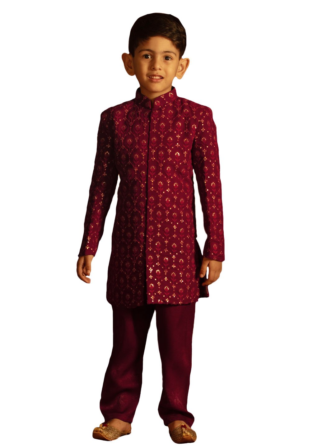 Boys' Maroon Sherwani Set