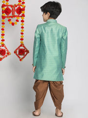 Boys' Green And Coffee Indowestern Sherwani and Cowl dhoti pant Set