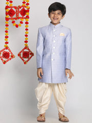 Boys' Lavender And Cream Indowestern Sherwani and Cowl dhoti pant Set