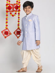 Boys' Lavender And Cream Indowestern Sherwani and Cowl dhoti pant Set