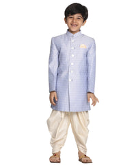 Boys' Lavender And Cream Indowestern Sherwani and Cowl dhoti pant Set