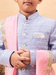 Boys' Lavender And Pink Sherwani Set