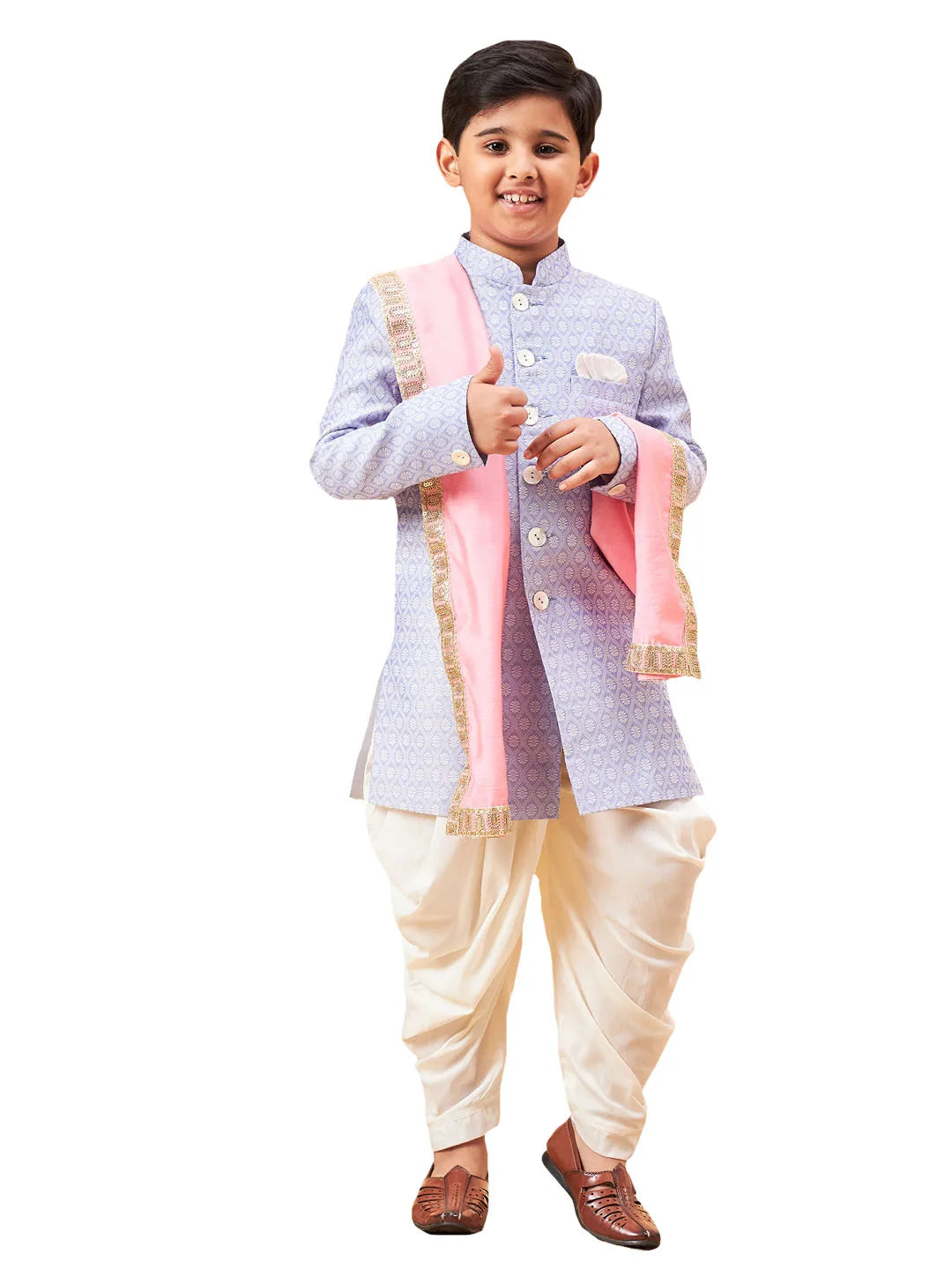 Boys' Lavender And Pink Sherwani Set