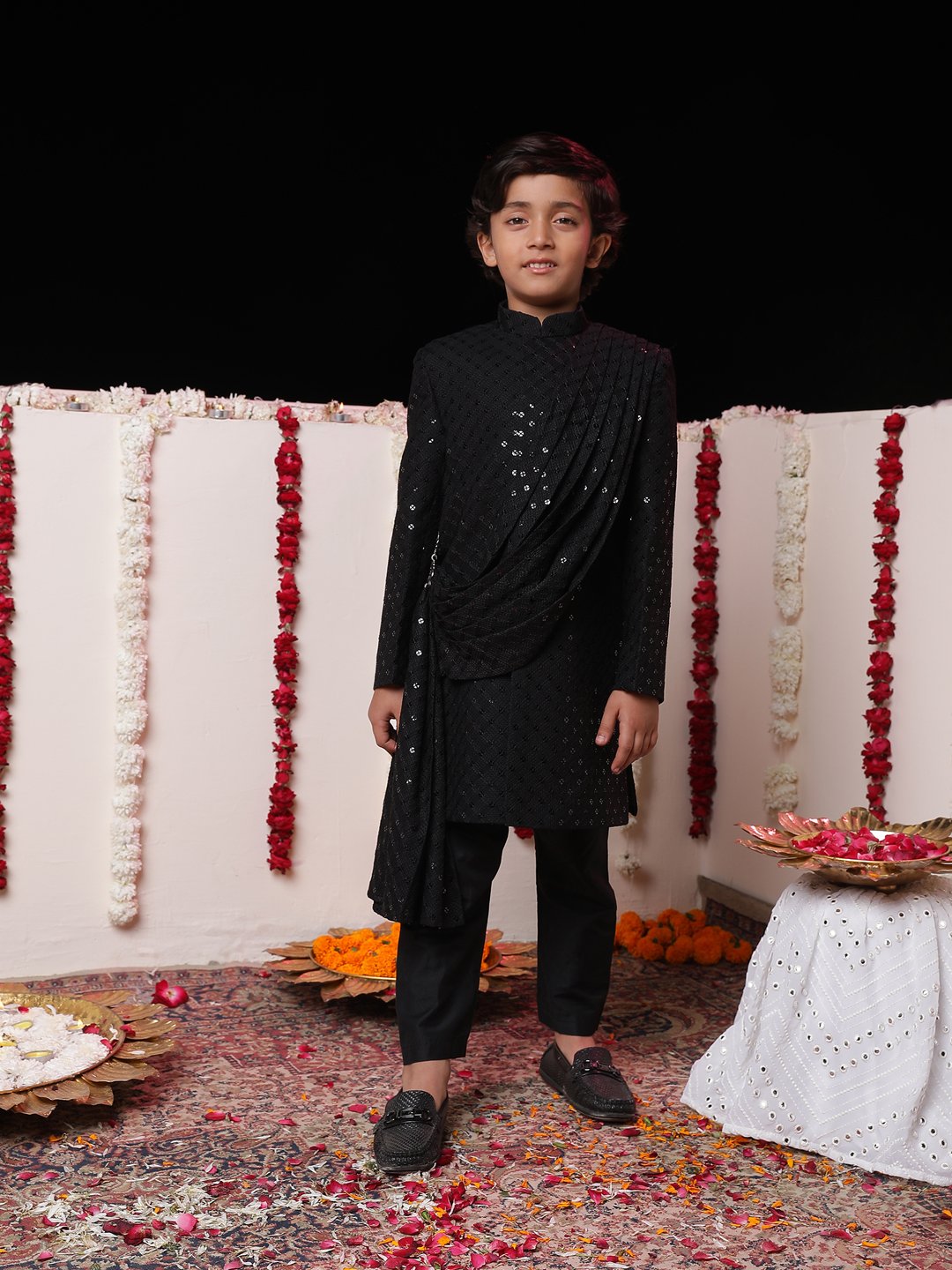 Boys' Black Sherwani Set