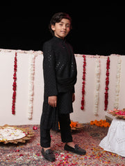 Boys' Black Sherwani Set