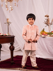 Boys' Peach And Cream Sherwani Set