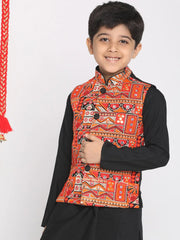 Boys' Orange And Black Nehru Jacket