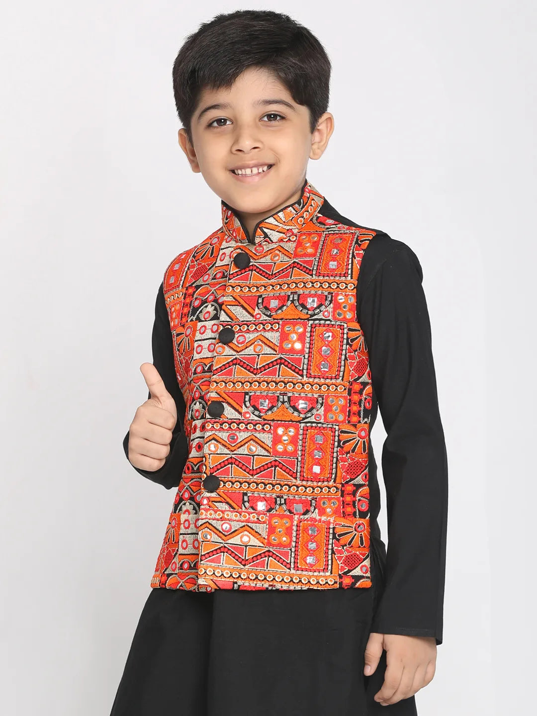 Boys' Orange And Black Nehru Jacket