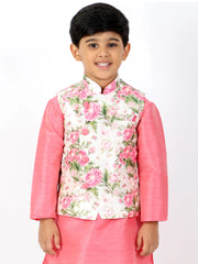 Boys' Multicolor-Base-Pink Nehru Jacket