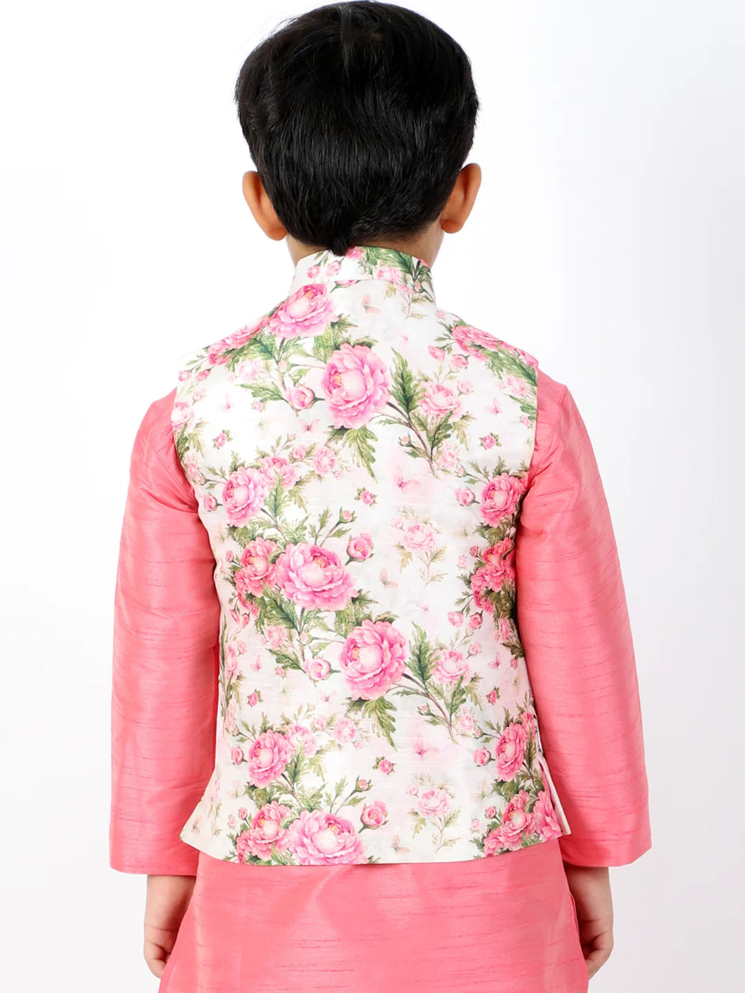 Boys' Multicolor-Base-Pink Nehru Jacket