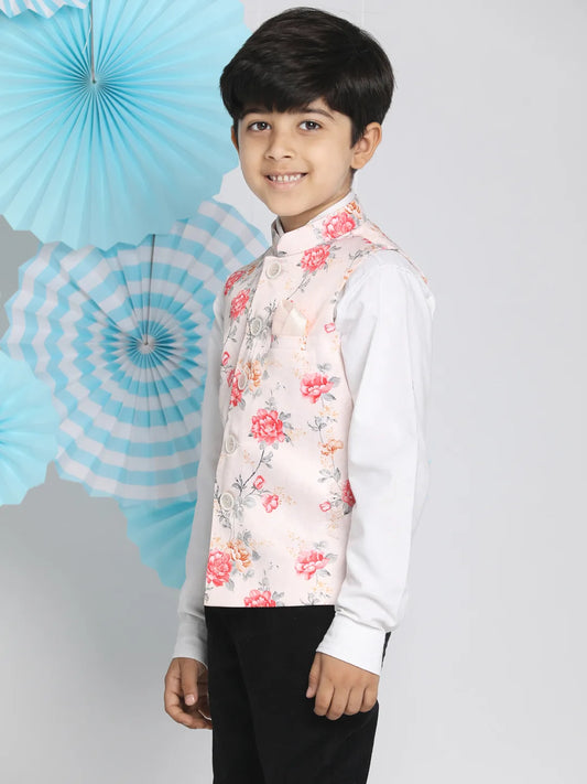 Boys' Multicolor-Base-Peach Nehru Jacket