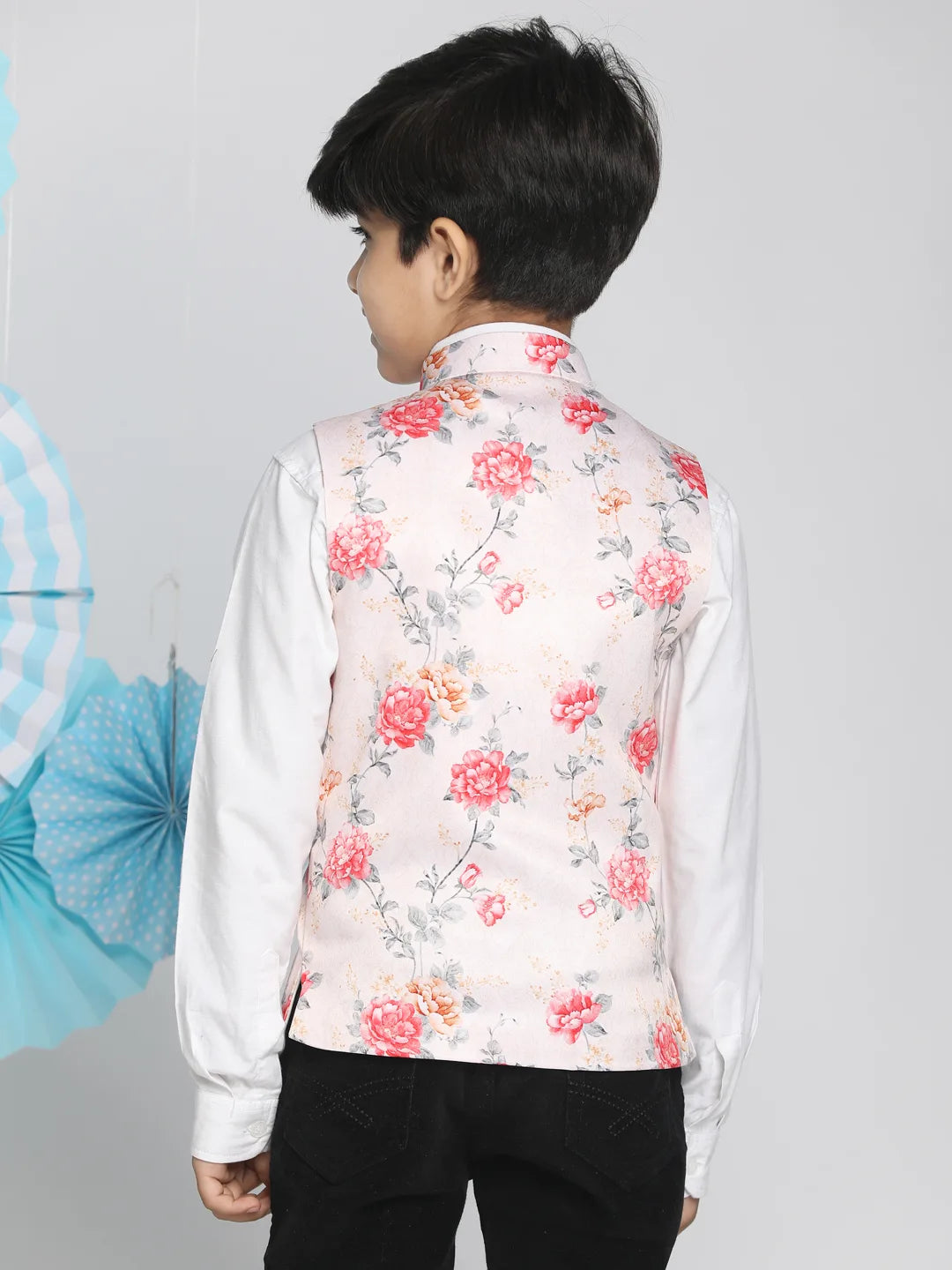 Boys' Multicolor-Base-Peach Nehru Jacket