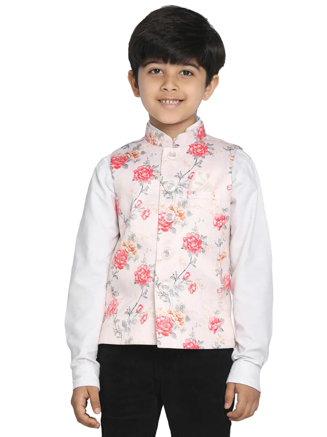 Boys' Multicolor-Base-Peach Nehru Jacket