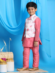 Boys' Peach Jacket, Kurta and Pyjama Set