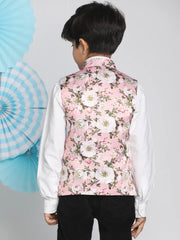 Boys' Multicolor-Base-Pink Nehru Jacket