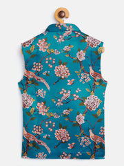 Vastramay - Boys' Multicolored-Base-Turquoise Nehru Jacket