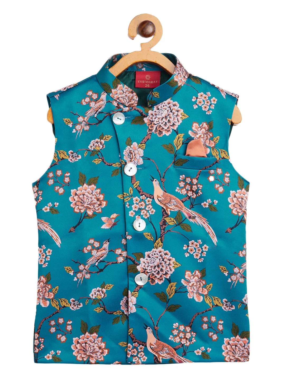 Vastramay - Boys' Multicolored-Base-Turquoise Nehru Jacket