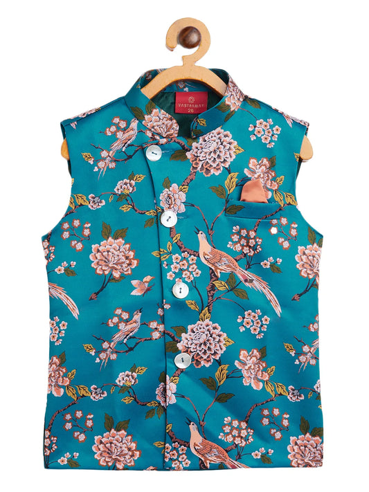 Boys' Multicolored-Base-Turquoise Nehru Jacket