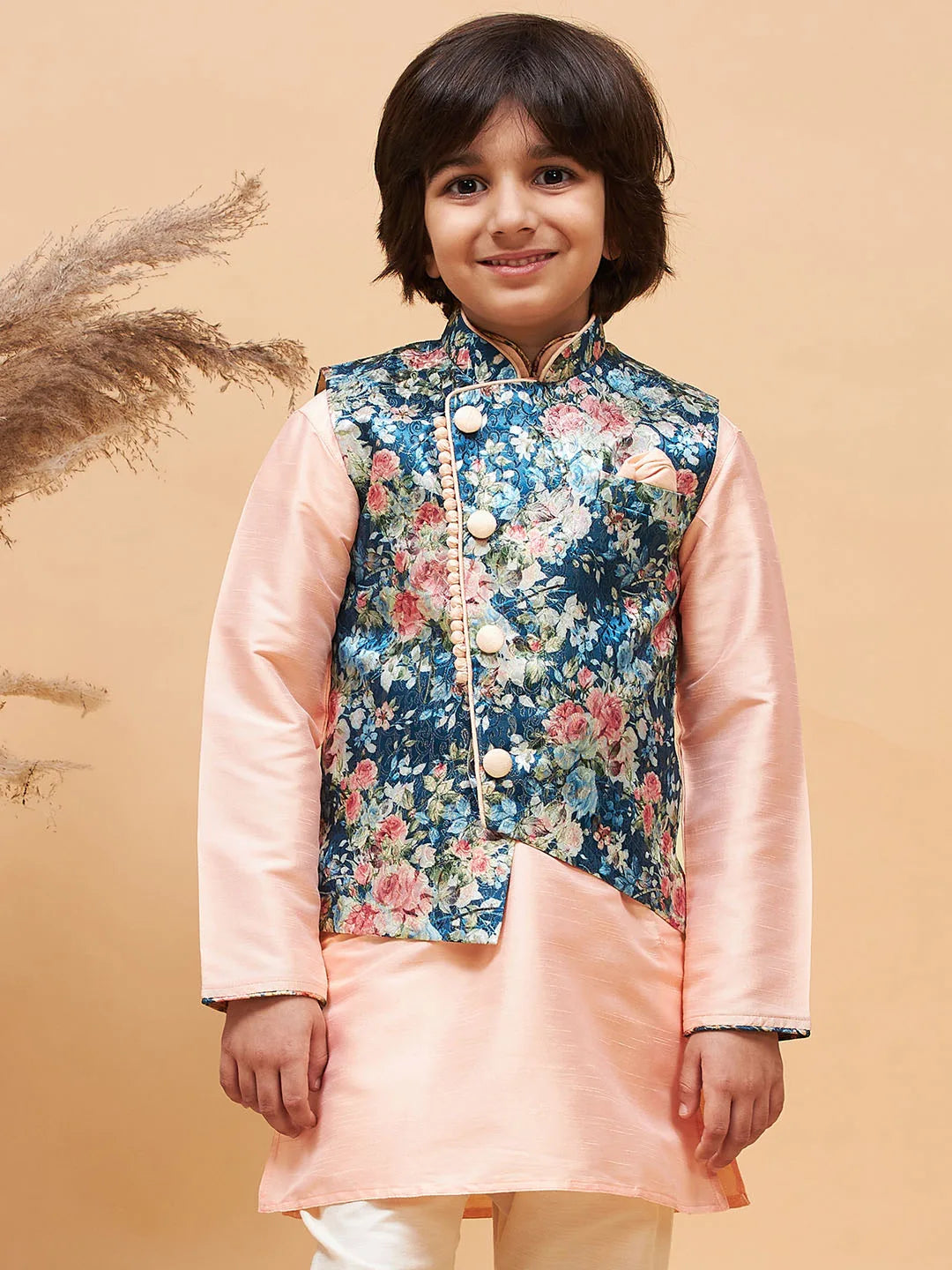 Boys' Multicolor base blue Nehru Jacket