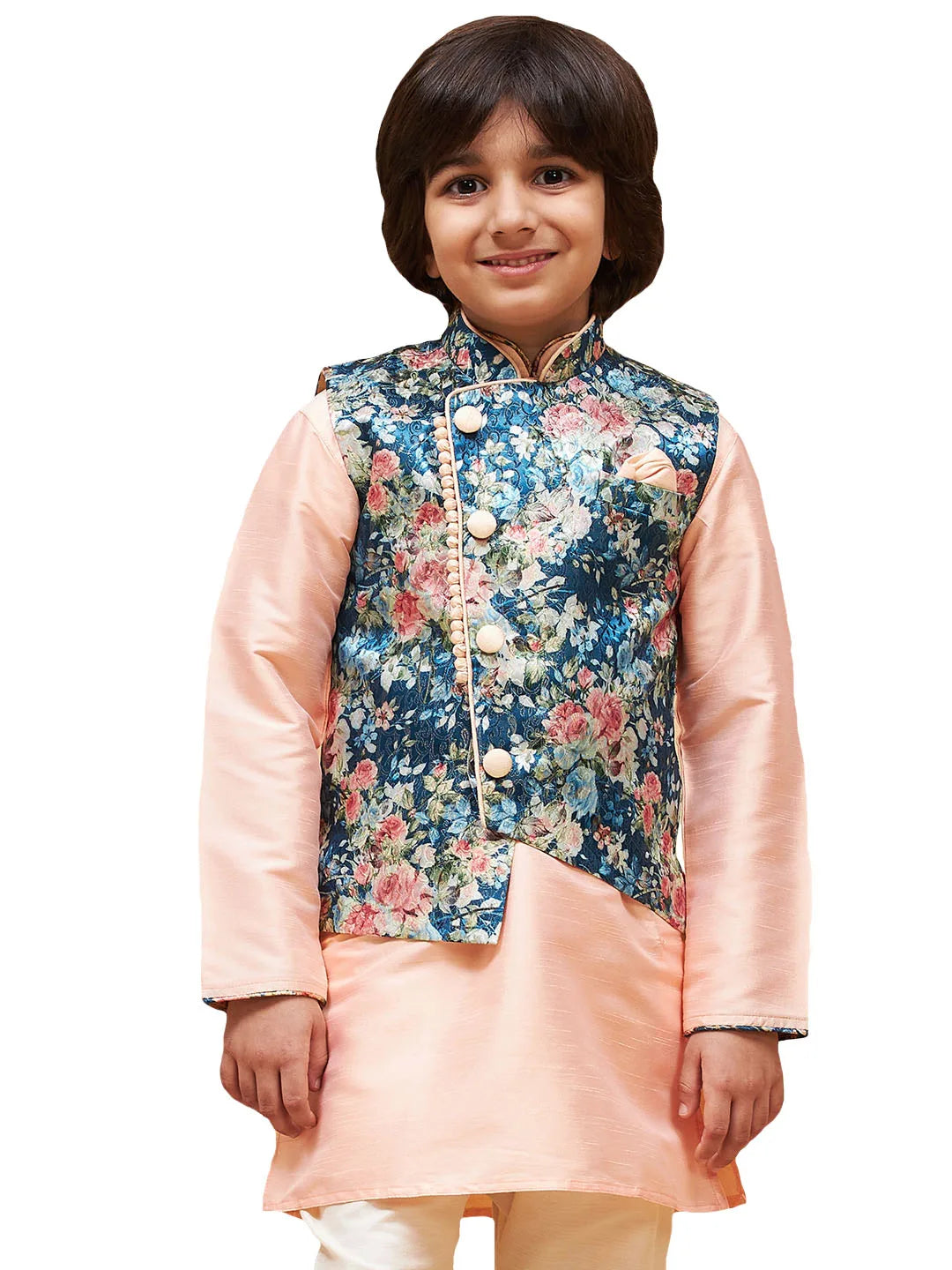 Boys' Multicolor base blue Nehru Jacket