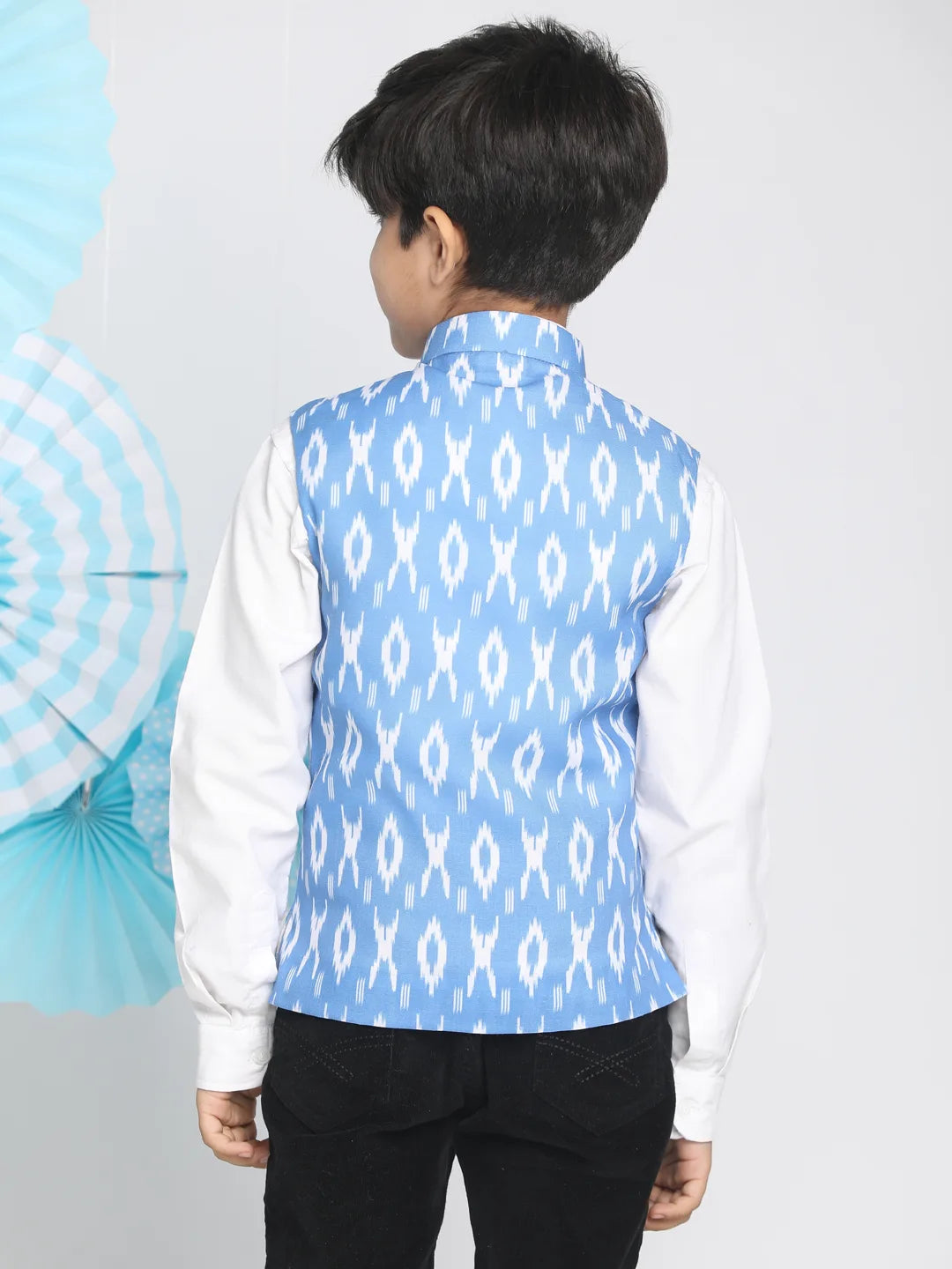 Boys' Aqua Blue Ikkat Nehru Jacket