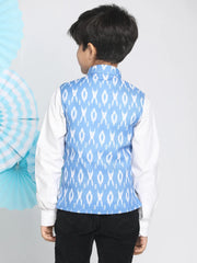 Boys' Aqua Blue Ikkat Nehru Jacket