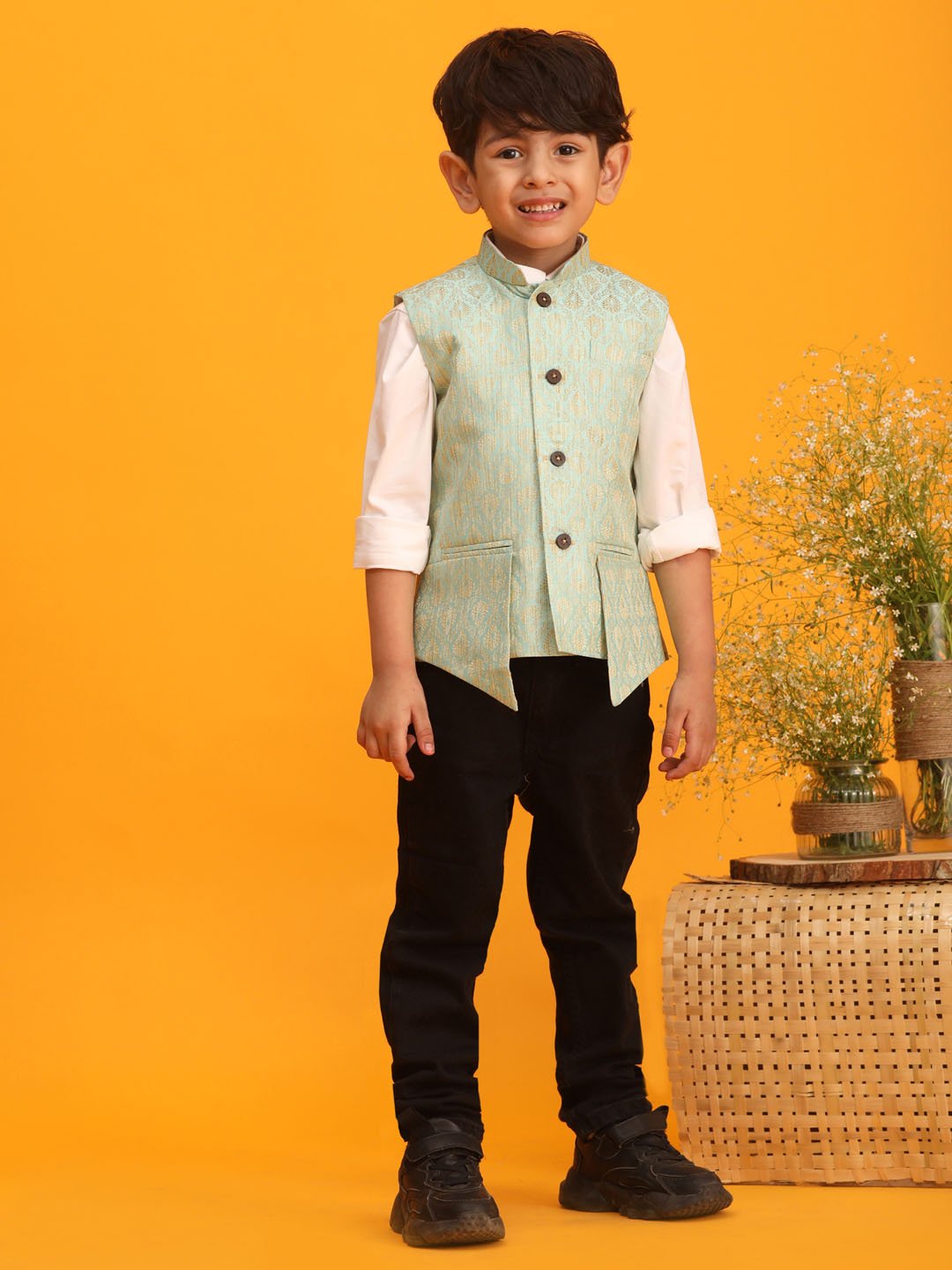 Boys' Green Nehru Jacket