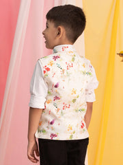 Boys' Multi Color Cream Base Nehru Jacket