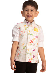 Boys' Multi Color Cream Base Nehru Jacket