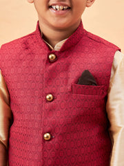 Boys' Gold Jacket, Kurta and Pyjama Set