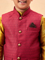 Boys' Mustard Jacket, Kurta and Pyjama Set