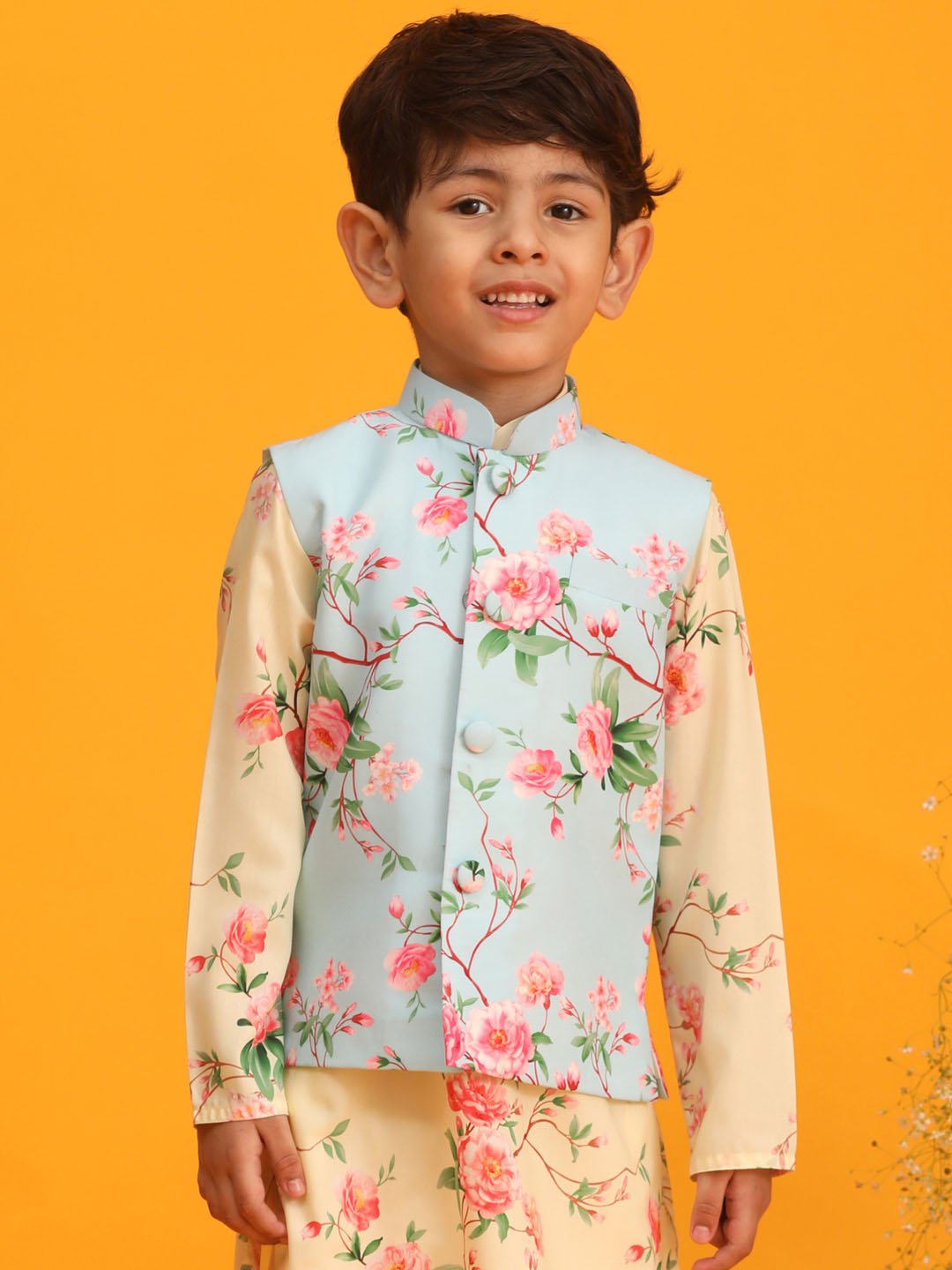 Boys' Multicolor Base Aqua Nehru Jacket