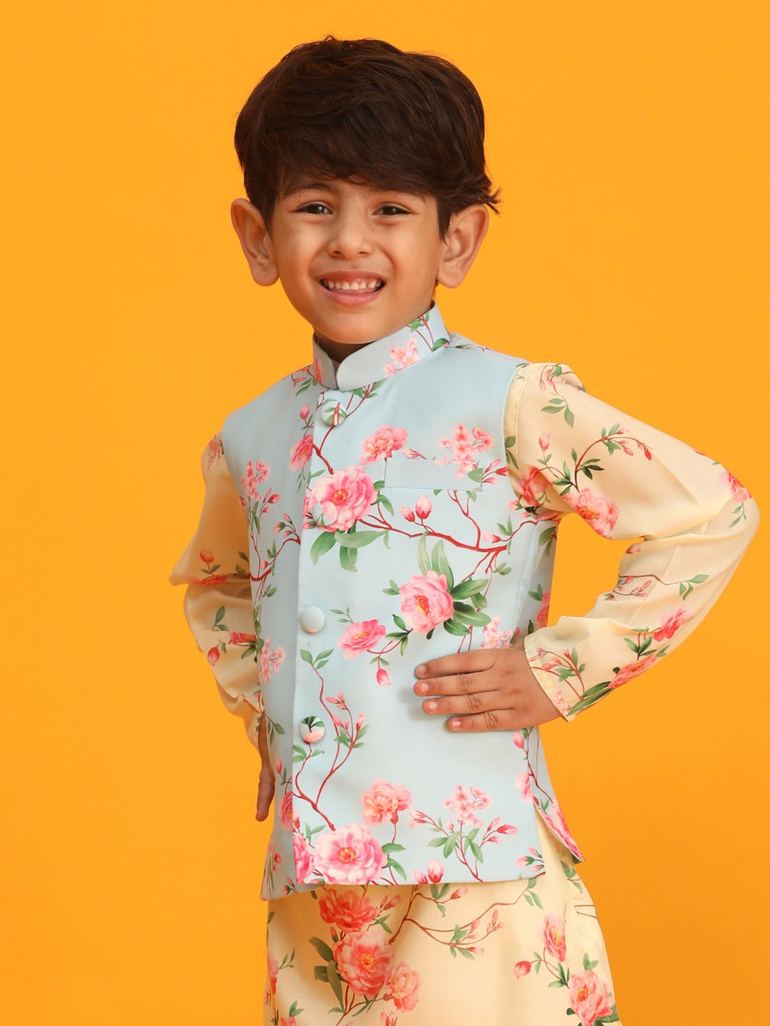 Boys' Multicolor Base Aqua Nehru Jacket