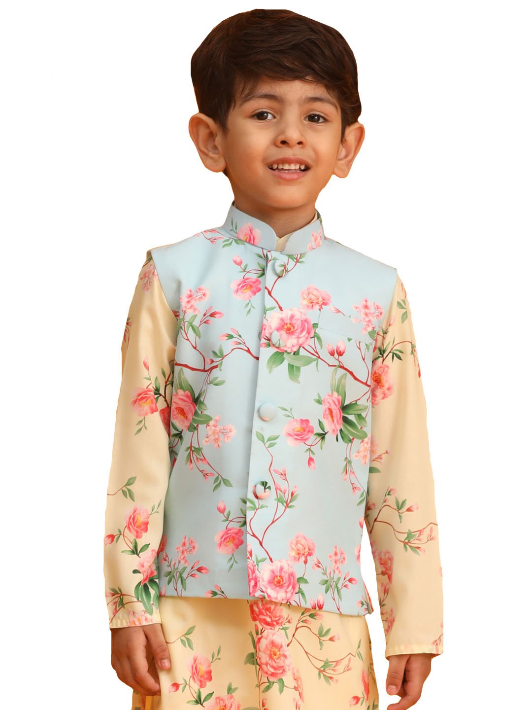 Boys' Multicolor Base Aqua Nehru Jacket