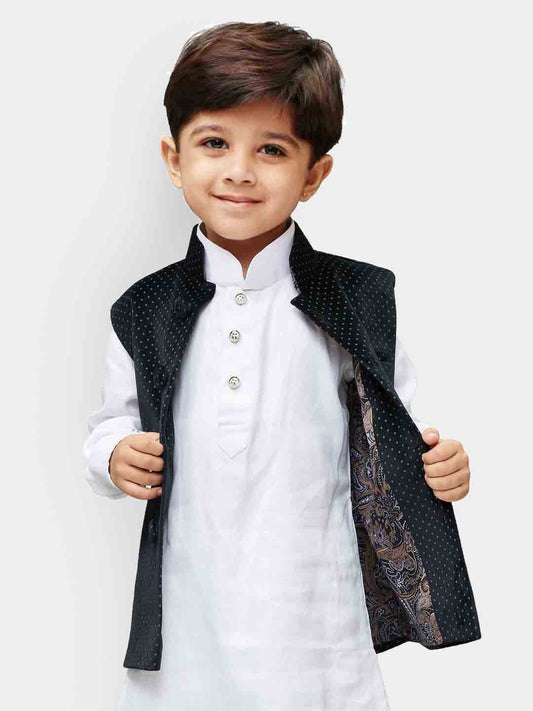 Boys' Black Velvet Nehru Jacket