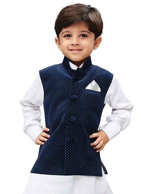 Boys' Navy Blue Velvet Nehru Jacket