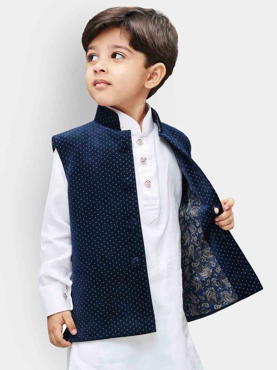 Boys' Navy Blue Velvet Nehru Jacket