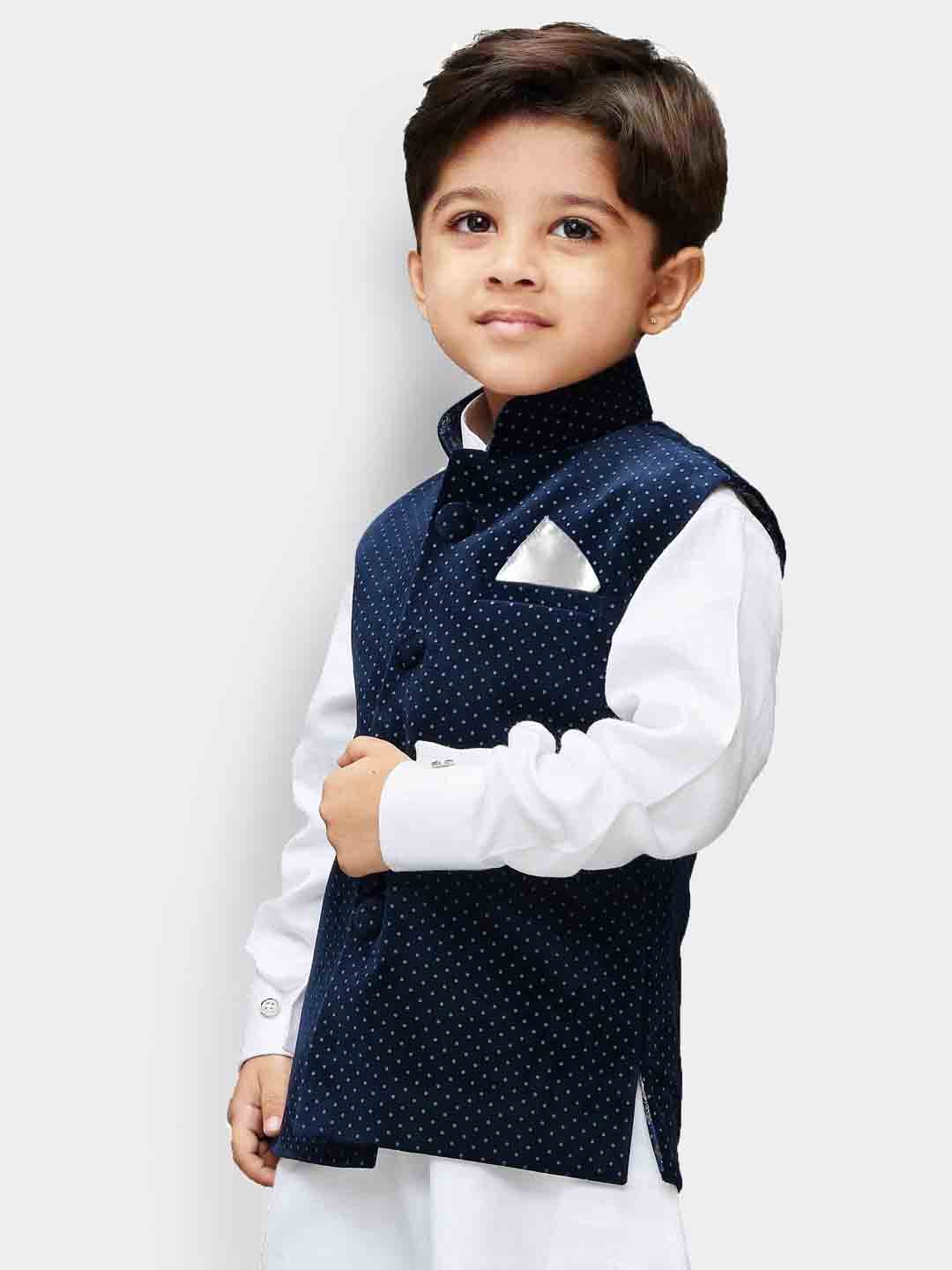 Boys' Navy Blue Velvet Nehru Jacket