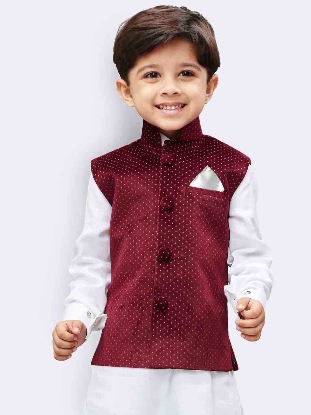 Boys' Maroon Velvet Nehru Jacket