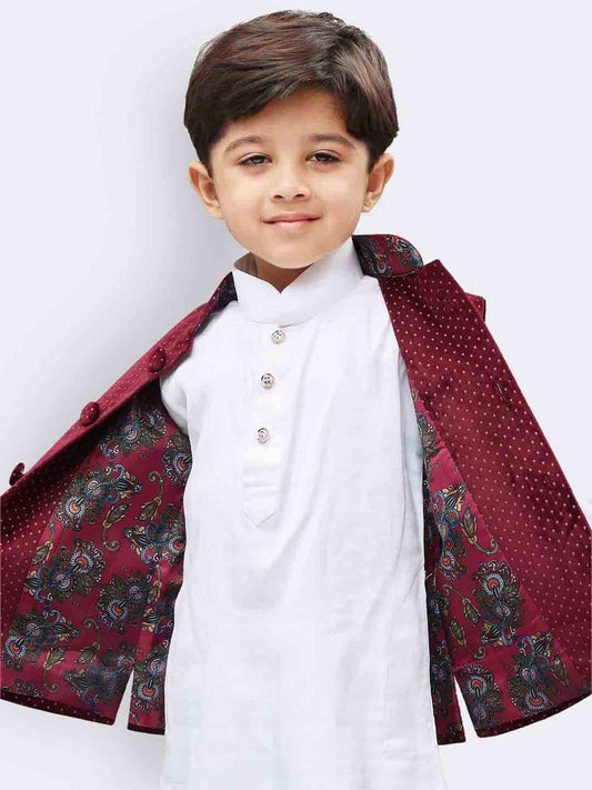 Boys' Maroon Velvet Nehru Jacket