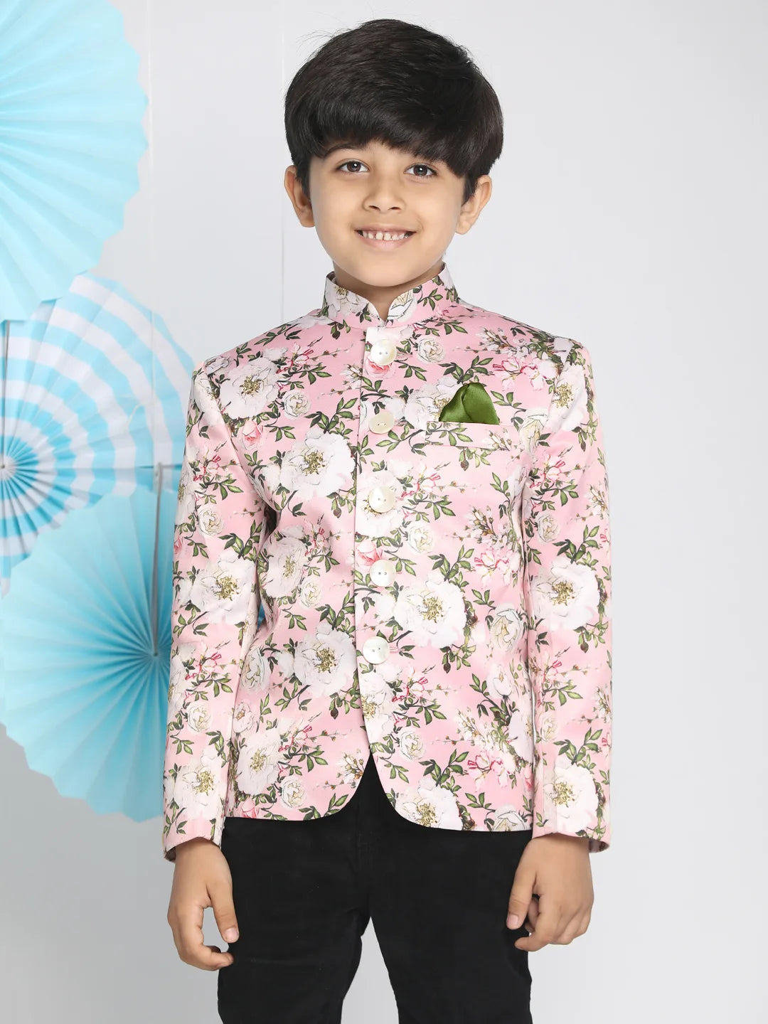 Boys' Multicolor-Base-Pink Jodhpuri