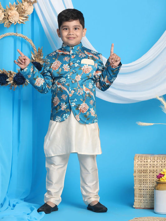 Boys' Turquoise And Cream Ethnic Combo Set