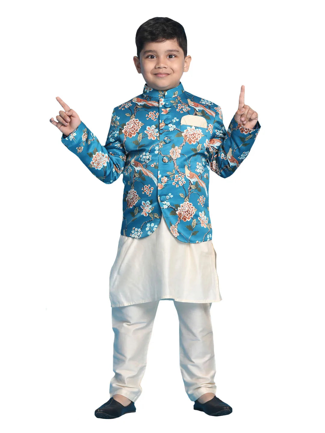 Boys' Turquoise And Cream Ethnic Combo Set